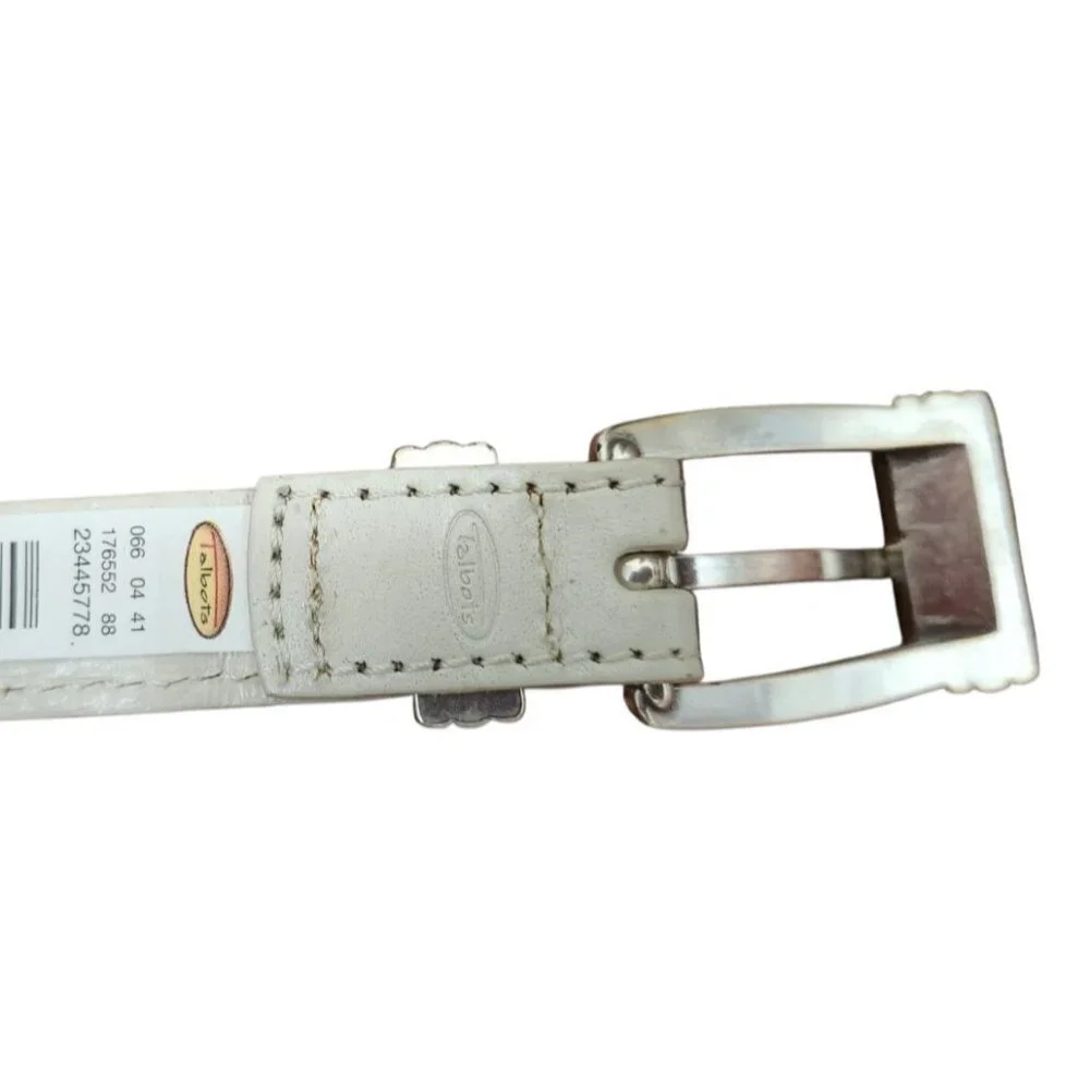 Talbots Women's White Woven Belt Size M Braided Leather Silver Buckle